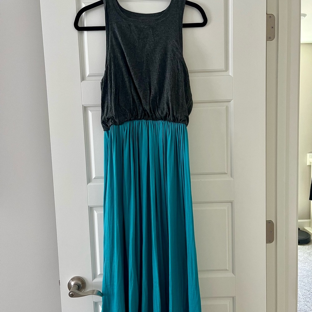 LOFT Charcoal and Teal Midi Dress